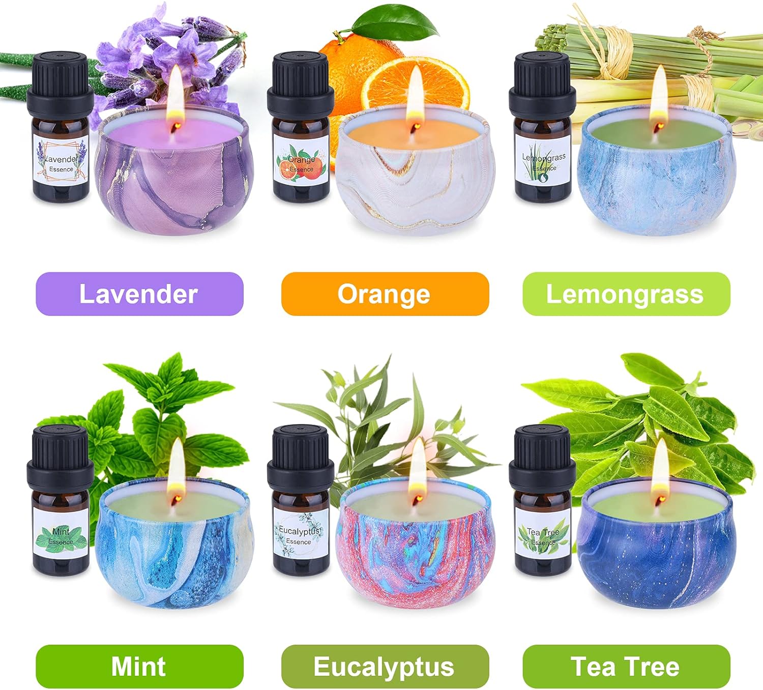 Set cadou pentru confectionare lumanari parfumate, 4x ceara de albine 122g, 1x recipient de topire, 6x ulei parfumat, 9x pahare, 3x flori uscate, 100 x fitile, 100x autocolante pentru fitil, 4x bete, 4x culori