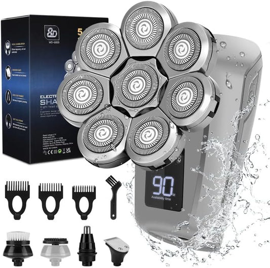 Aparat de ras electric 8D, cu 5 capete detasabile, impermeabil IPX6, incarcare USB, cu display LED si  utilizare umeda si uscata, zerotop