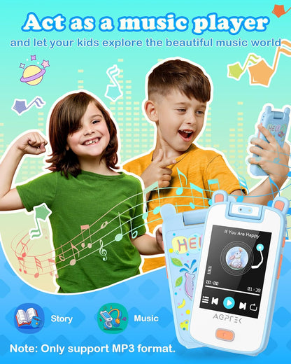 MP3 Player pentru copii, cu display 2.8 inch, design ursulet, touch screen, camera 180°, cu 20 aplicatii incorporate, calculator, ceas cu alarma, jocuri, redare video, pedometru de 32 GB, albastru