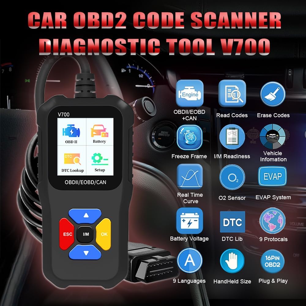 Tester auto universal OBD2, EOBD, CAN, diagnoza, cautare DTC, citire si stergere coduri de eroare, multimarca, negru