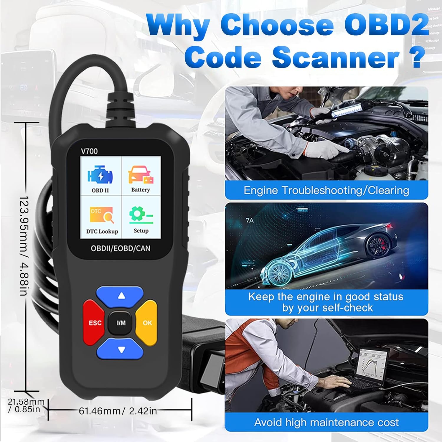 Tester auto universal OBD2, EOBD, CAN, diagnoza, cautare DTC, citire si stergere coduri de eroare, multimarca, negru