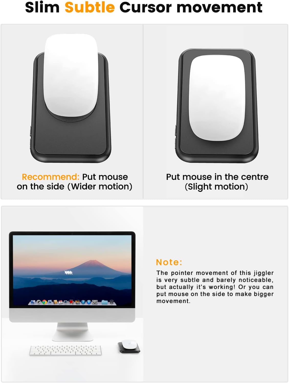 Mouse jiggler mecanic, ultra subtire si silentios , plug & play, miscare aleatorie, alimentare USB, buton pornire/oprire, temporizator, simuleaza miscarea mouseului, portabil, negru