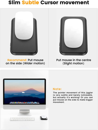 Mouse jiggler mecanic, ultra subtire si silentios , plug & play, miscare aleatorie, alimentare USB, buton pornire/oprire, temporizator, simuleaza miscarea mouseului, portabil, negru