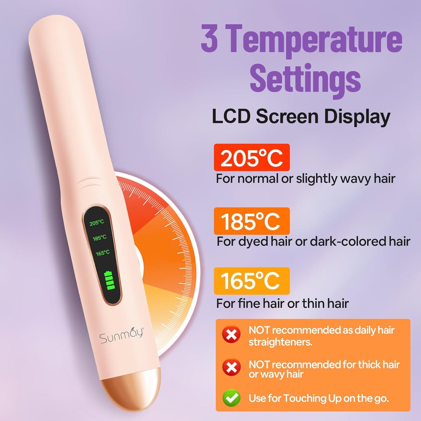 Placa de Indreptat si Ondulat Parul, Wireless, Invelis Ceramic, Incarcare USB, Display LCD, 3 Trepte de Temperatura 165-205°C, roz