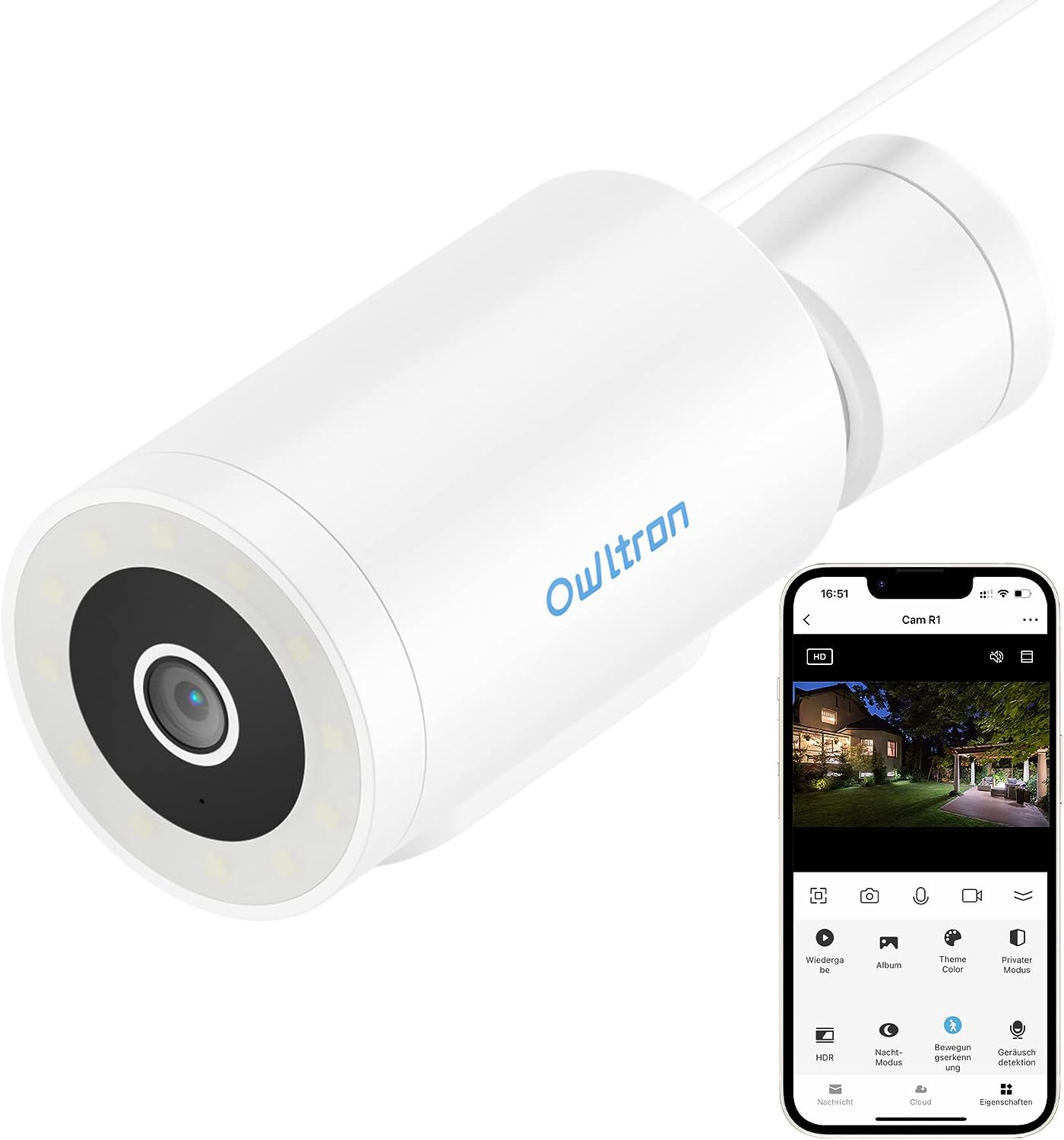 Camera Supraveghere WiFi, 2K, 4MP, 2560x1440, detectare si urmarire umana AI, difuzor incorporat, Slot Card SD,  Comunicare Biredictionala, Intelligent tracking, PTZ, Vedere nocturna 10 m, impermeabila IP65, Senzor Miscare, Lumina LED, Alarma, Alb