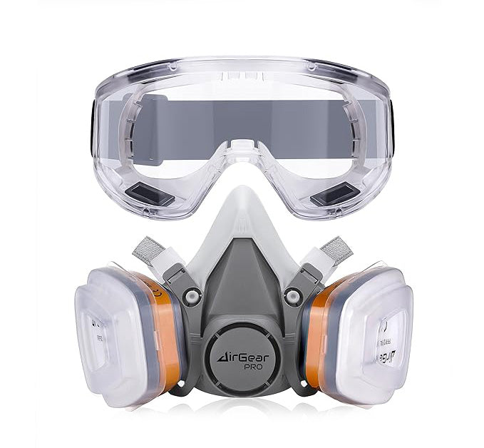 Masca respiratorie AirGearPro G-500 cu filtru A1P2 si P2, semimasca protectie cu sistem dublu de filtrare, pentru vopsire, slefuire, constructii, praf fin, gaze si vapori, reutilizabila, cu curele reglabile