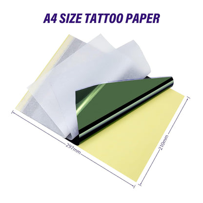 Set 40 hartii A4 de transfer pentru tatuaje, profesionale, din 4 straturi, pentru imprimanta si desenare manuala, 29.7 x 21 cm