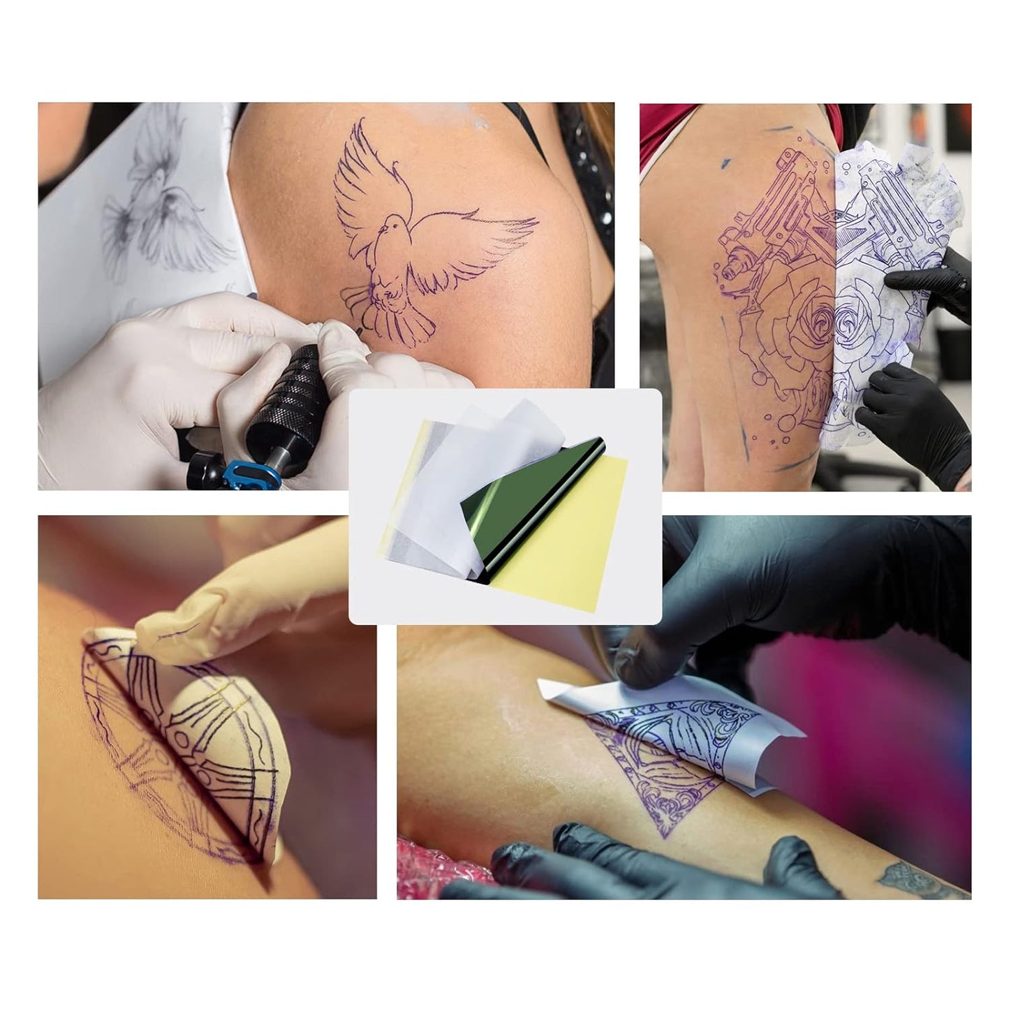 Set 40 hartii A4 de transfer pentru tatuaje, profesionale, din 4 straturi, pentru imprimanta si desenare manuala, 29.7 x 21 cm