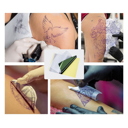 Set 40 hartii A4 de transfer pentru tatuaje, profesionale, din 4 straturi, pentru imprimanta si desenare manuala, 29.7 x 21 cm