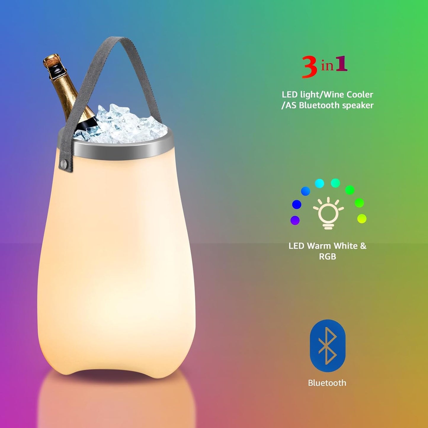 Frapiera cu lumina ambientala, bluetooth si difuzor integrat, lumina LED, impermeabila IP54, design minimalist, pentru racit bauturi, malux