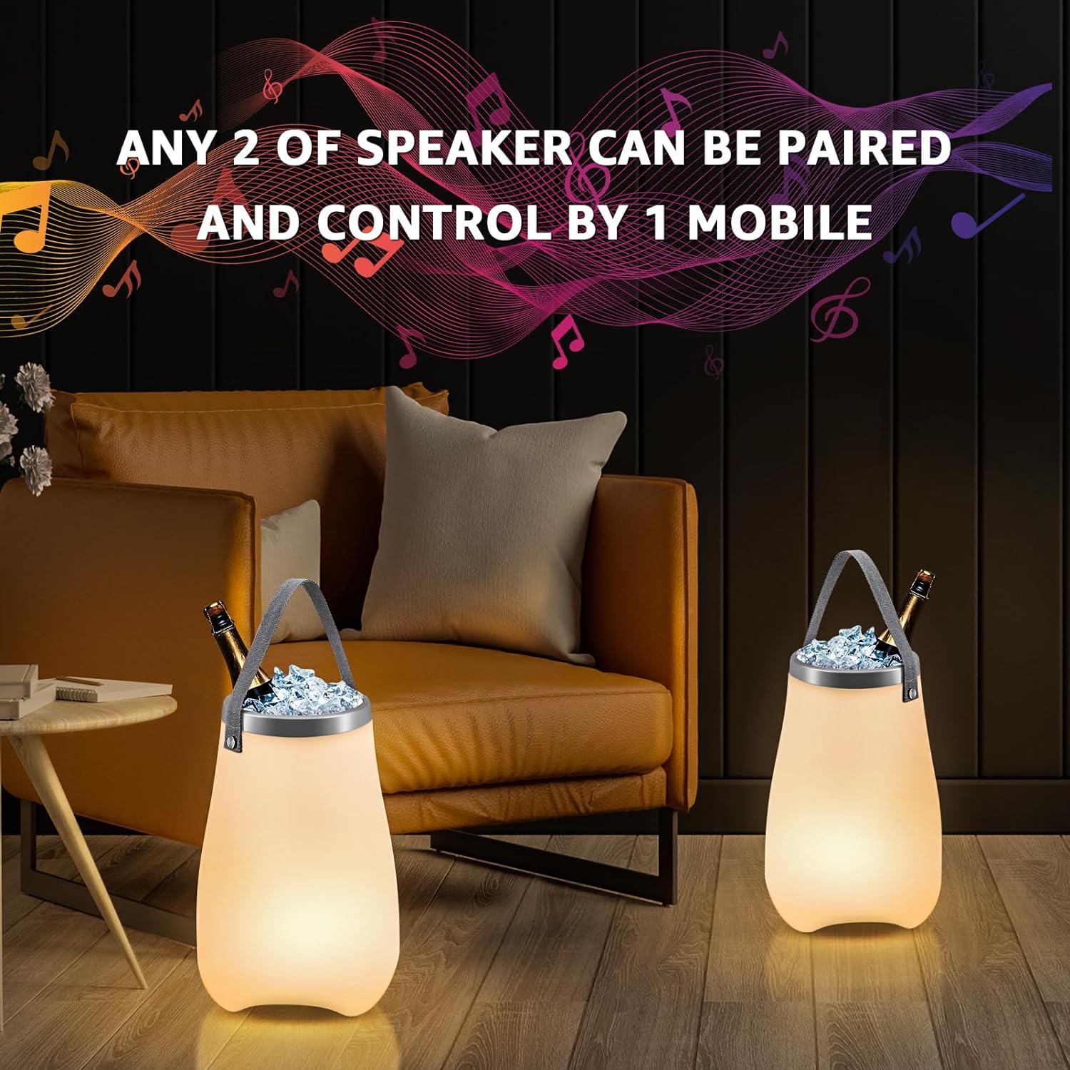 Frapiera cu lumina ambientala, bluetooth si difuzor integrat, lumina LED, impermeabila IP54, design minimalist, pentru racit bauturi, malux