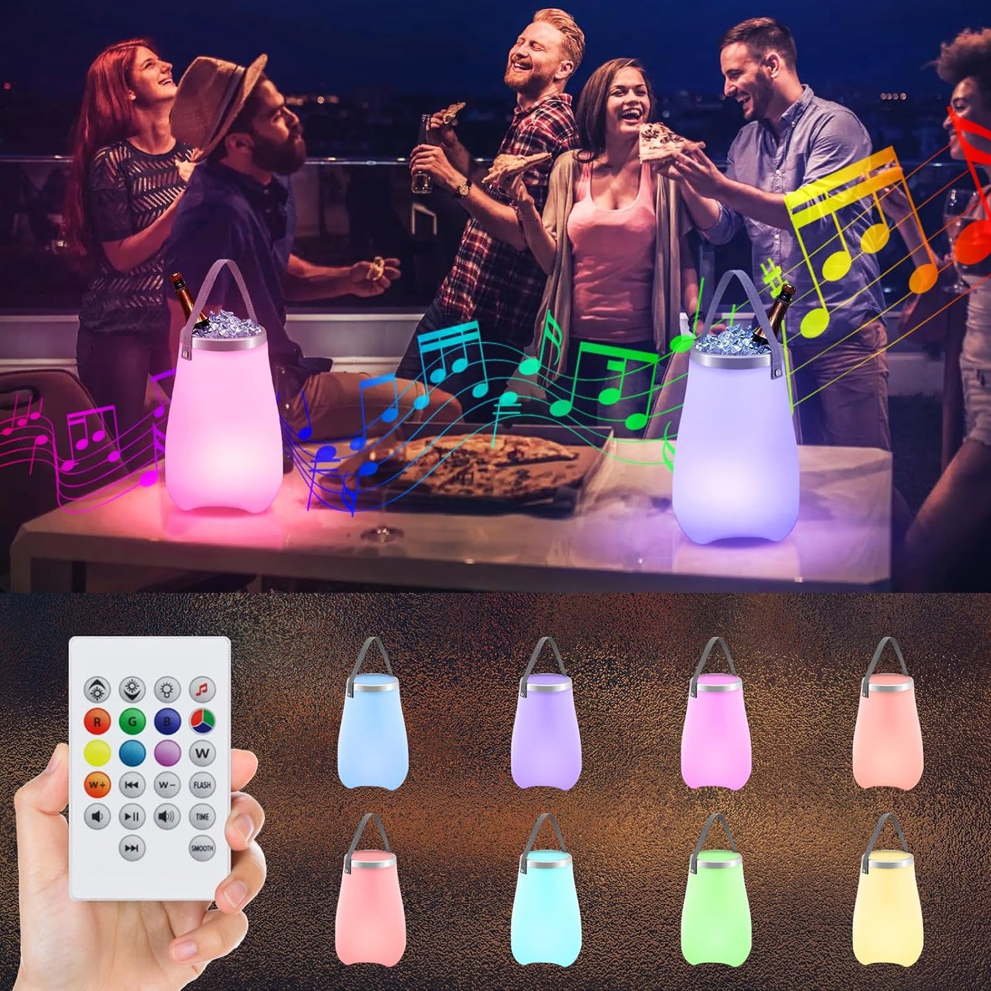 Frapiera cu lumina ambientala, bluetooth si difuzor integrat, lumina LED, impermeabila IP54, design minimalist, pentru racit bauturi, malux