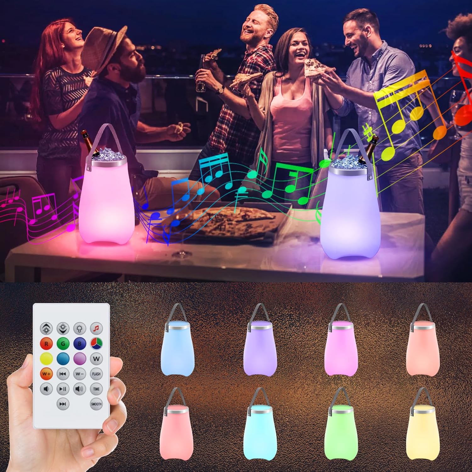 Frapiera cu lumina ambientala, bluetooth si difuzor integrat, lumina LED, impermeabila IP54, design minimalist, pentru racit bauturi, malux