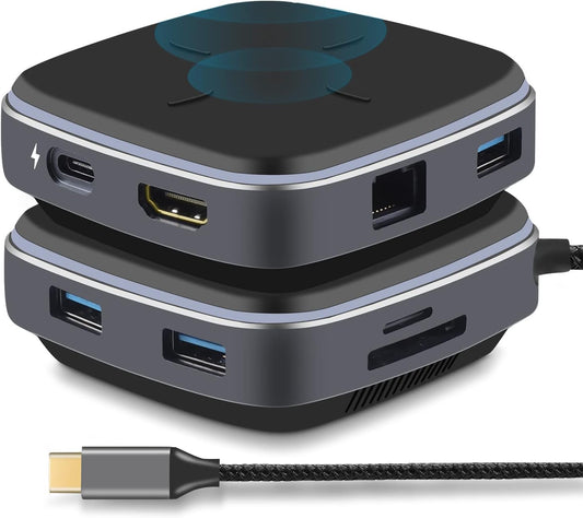Hub adaptor USB-C, statie de andocare 9 in 1cu HDMI 4K, LAN RJ45, PD 100W, 3 USB-A 3.0, Cititor SD / TF, pentru transfer de date USB-C