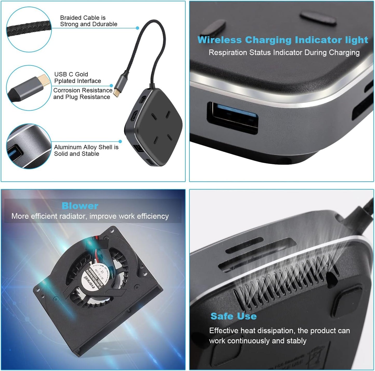 Hub adaptor USB-C, statie de andocare 9 in 1cu HDMI 4K, LAN RJ45, PD 100W, 3 USB-A 3.0, Cititor SD / TF, pentru transfer de date USB-C