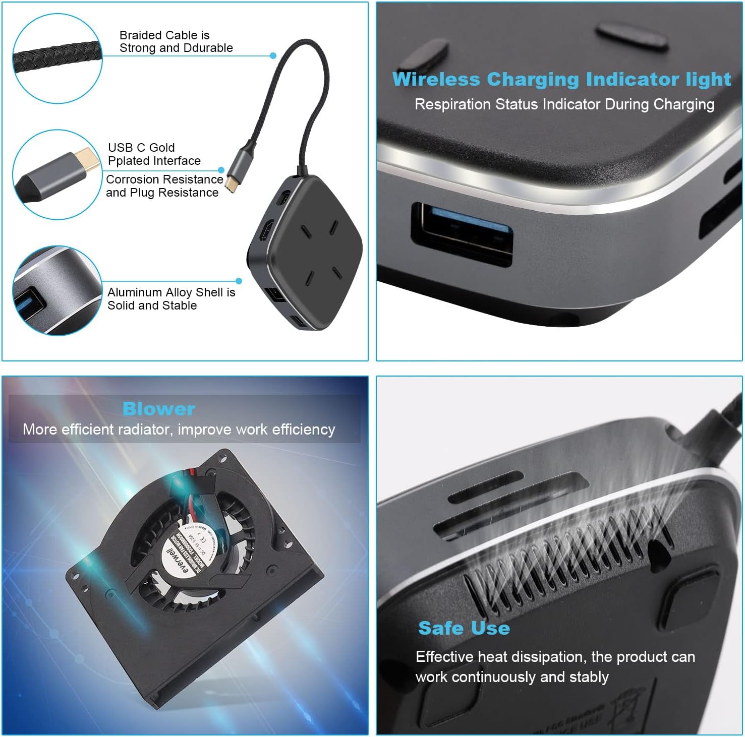 Hub adaptor USB-C, statie de andocare 9 in 1cu HDMI 4K, LAN RJ45, PD 100W, 3 USB-A 3.0, Cititor SD / TF, pentru transfer de date USB-C