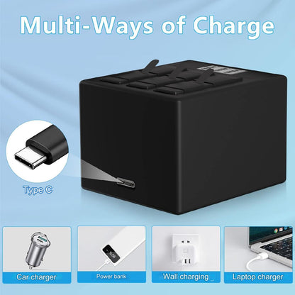 Set 3 acumulatori 1500 mAh pentru GoPro Hero 8, Hero 7, Hero 6 si statie de incarcare cu 3 sloturi, indicator LCD, cablu USB si port USB C, Compatibil cu GoPro Hero 8 Black, Hero 7 Black, Hero 6 Black