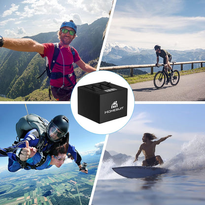 Set 3 acumulatori 1500 mAh pentru GoPro Hero 8, Hero 7, Hero 6 si statie de incarcare cu 3 sloturi, indicator LCD, cablu USB si port USB C, Compatibil cu GoPro Hero 8 Black, Hero 7 Black, Hero 6 Black