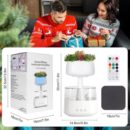 Difuzor Aroma Terapie si umidificator tip nor de ploaie cu telecomanda de uleiuri esentiale, 450 ml si 3 moduri de utilizare, temporizator, USB C, lampa LED, 7 culori, cu aspect de natura, alb