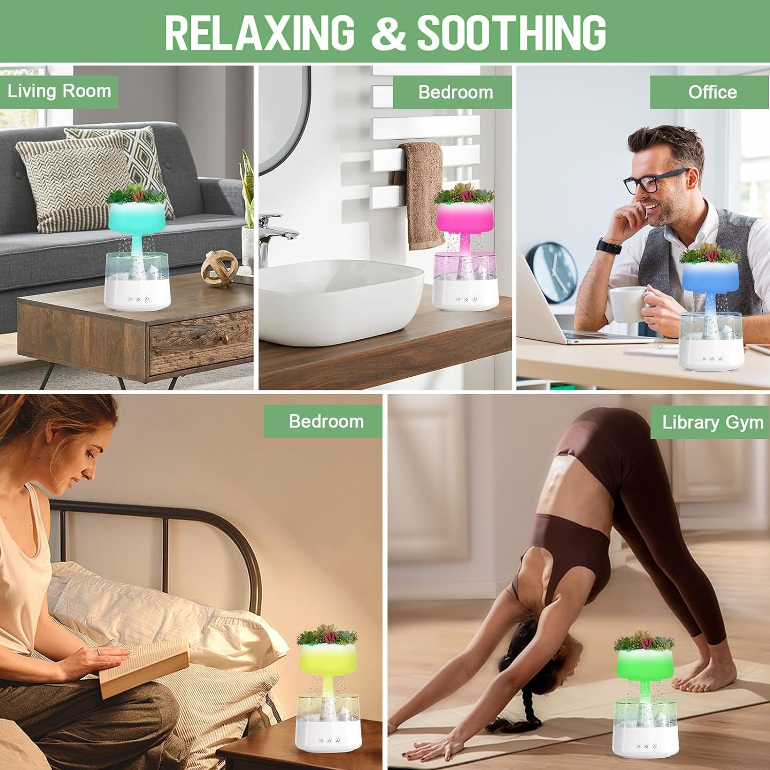 Difuzor Aroma Terapie si umidificator tip nor de ploaie cu telecomanda de uleiuri esentiale, 450 ml si 3 moduri de utilizare, temporizator, USB C, lampa LED, 7 culori, cu aspect de natura, alb