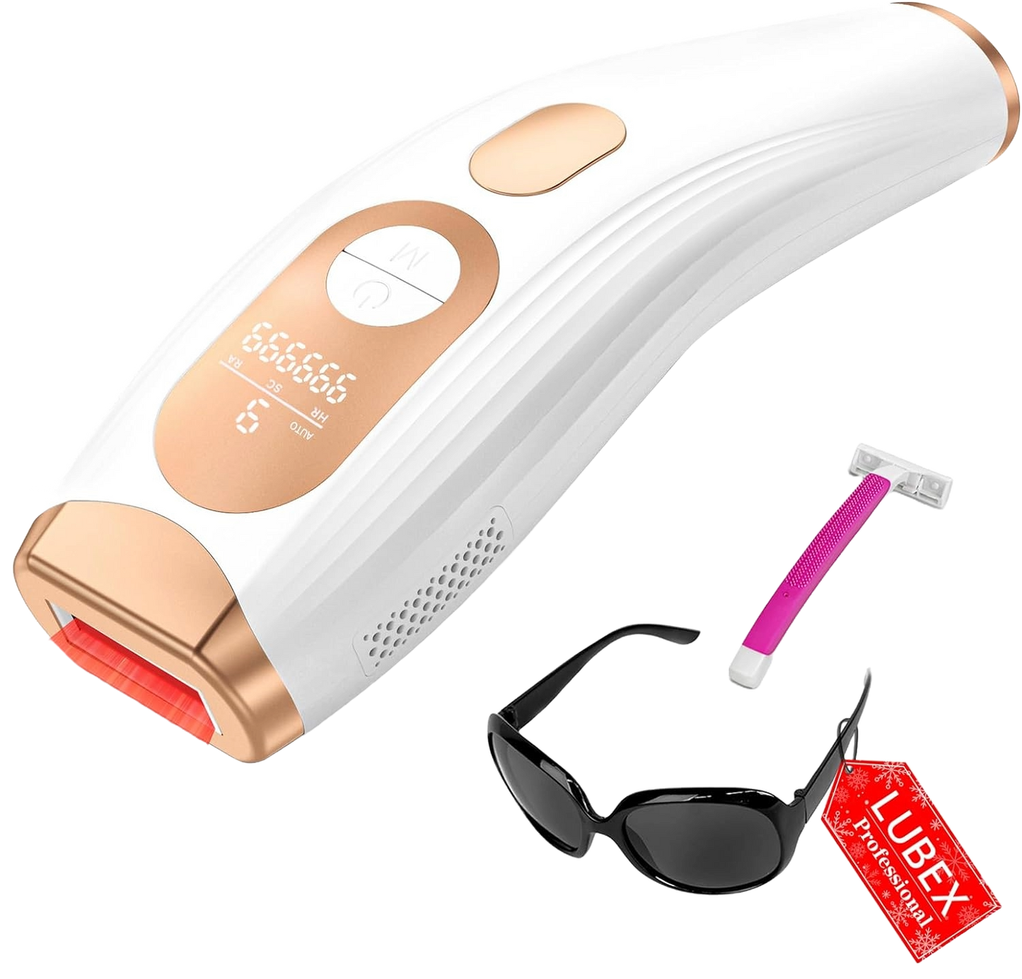 Epilator laser IPL, cu 999.900 de impulsuri luminoase, 3 moduri functionale HR/SC/RA, 9 intensitati, rapid, regenerare piele si indepartare acnee, alb