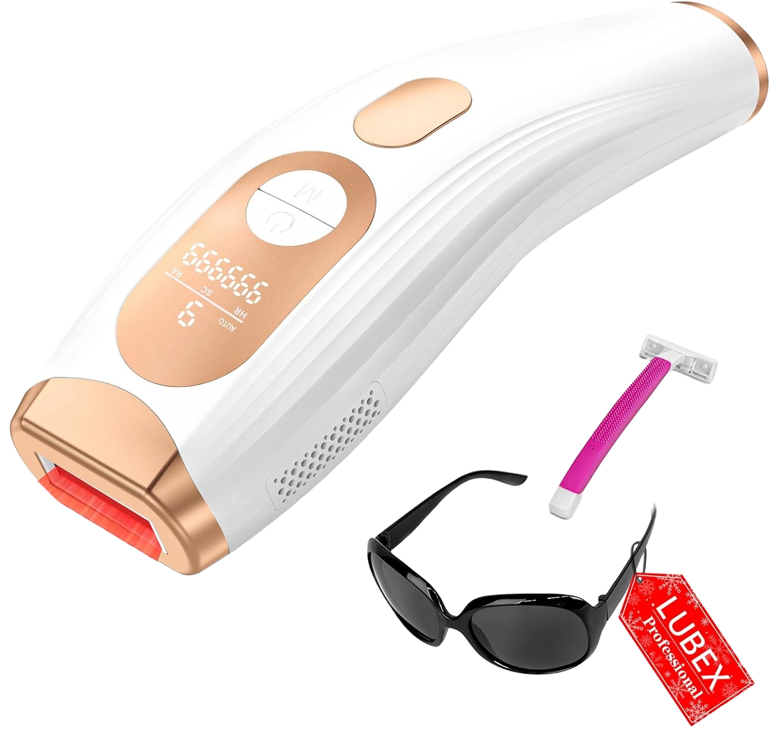 Epilator laser IPL, cu 999.900 de impulsuri luminoase, 3 moduri functionale HR/SC/RA, 9 intensitati, rapid, regenerare piele si indepartare acnee, alb