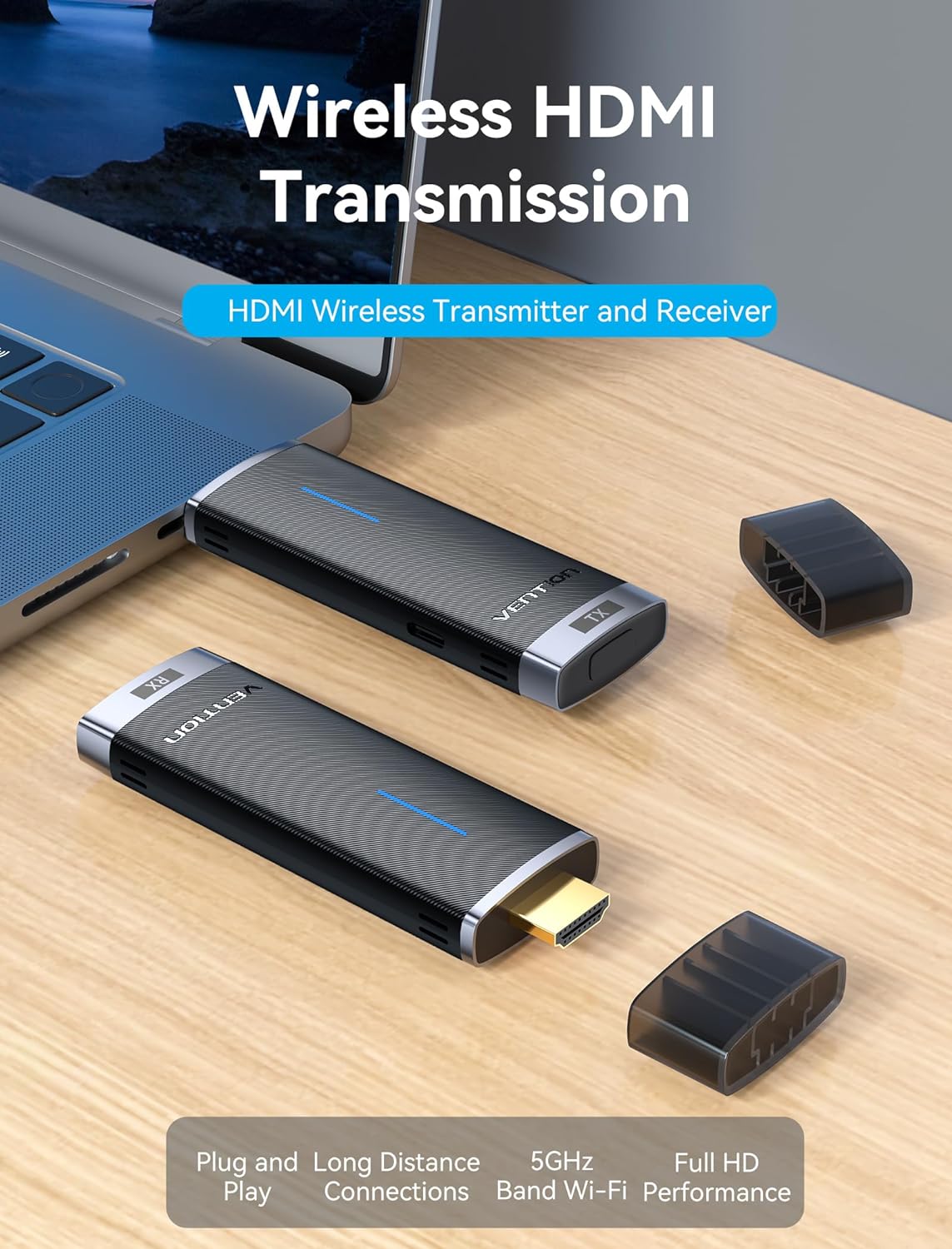 Kit Extender HDMI Wireless, 1920×1080@60Hz , pana la 40m, cu suport Plug and Play Adaptor HDMI 2,4/5GHz, Vention
