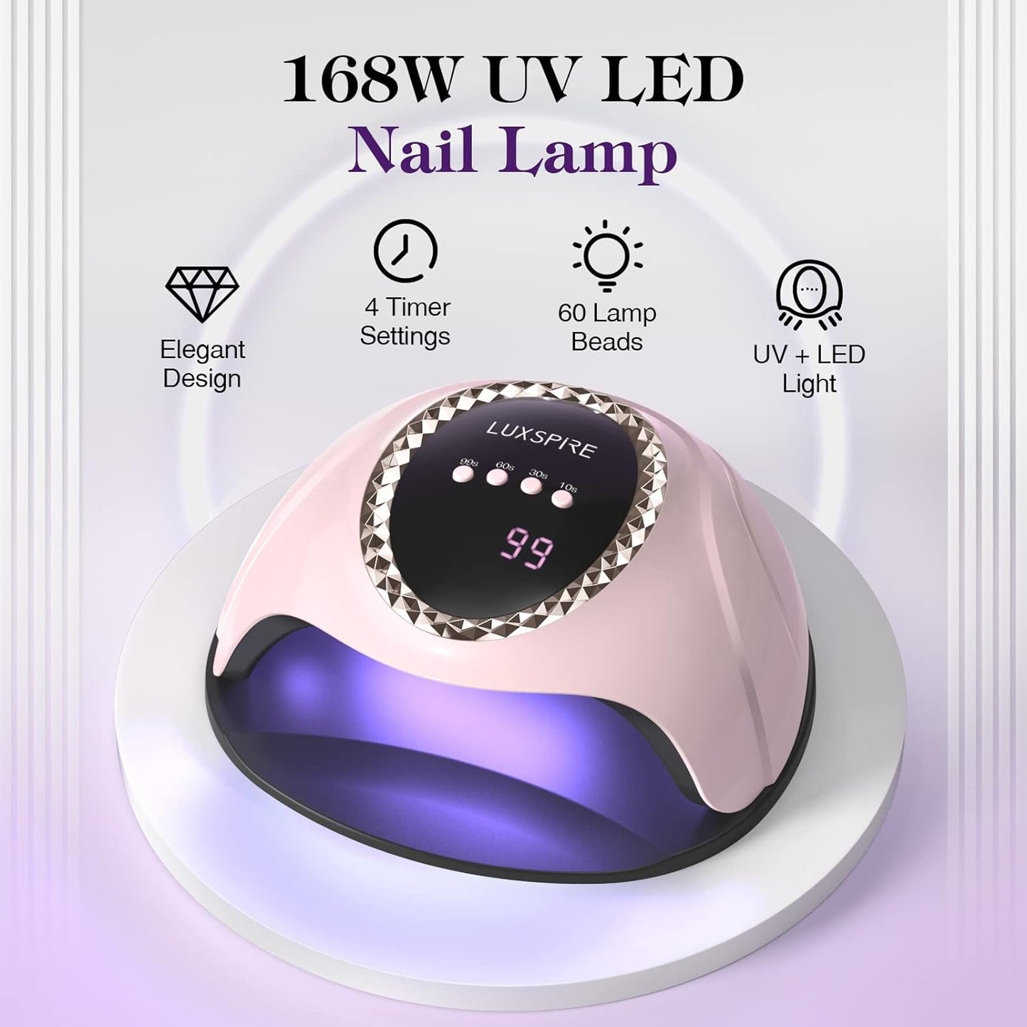 Lampa 2 in 1 UV LED pentru Manichiura-Pedichiura 168W cu Senzor de Prezenta Temporizate, Roz