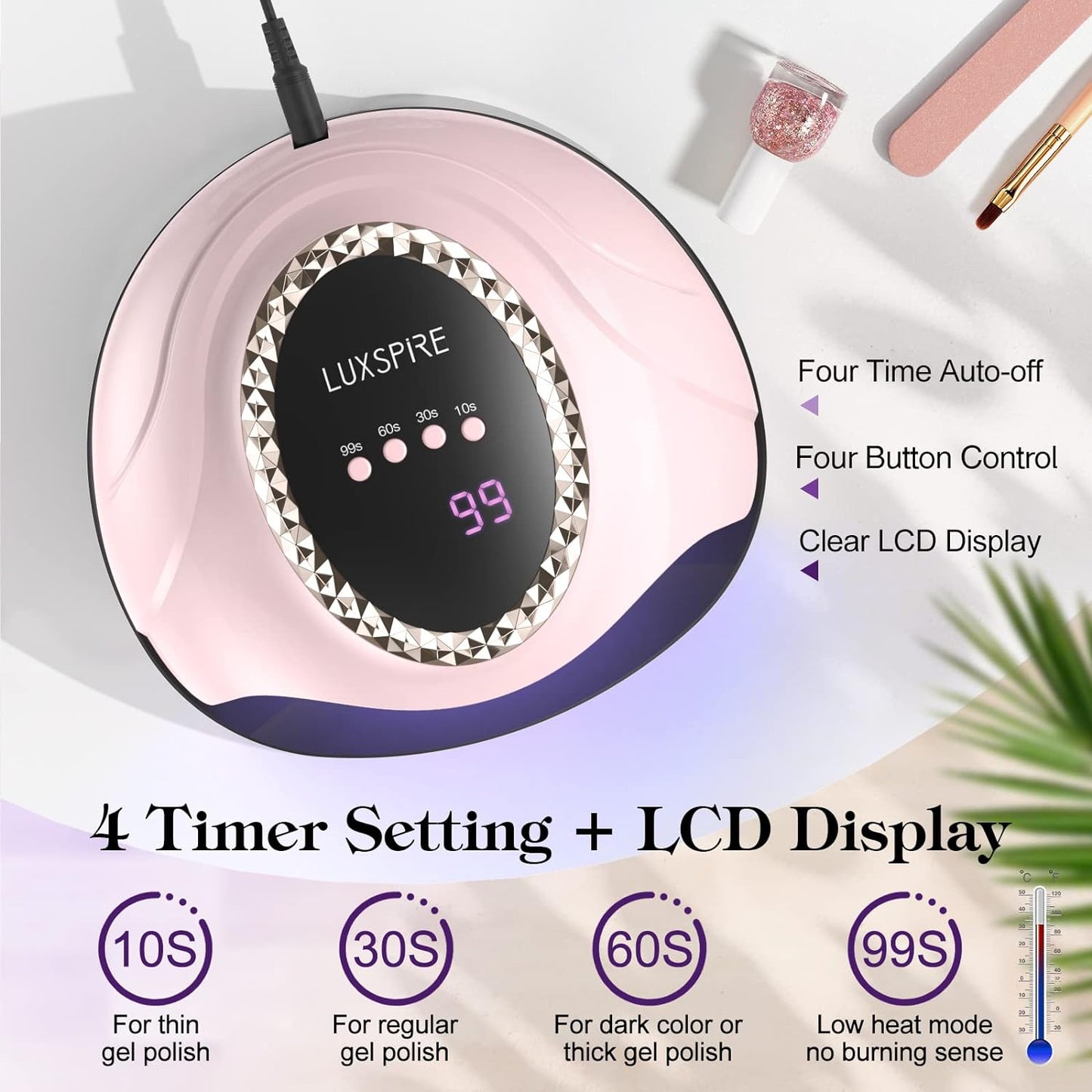Lampa 2 in 1 UV LED pentru Manichiura-Pedichiura 168W cu Senzor de Prezenta Temporizate, Roz