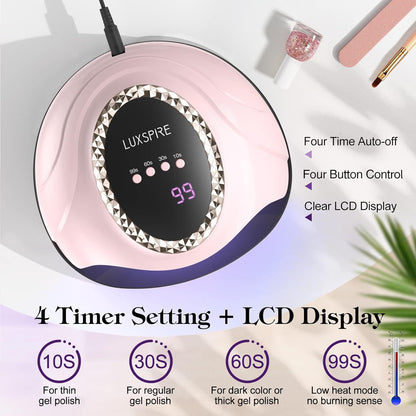 Lampa 2 in 1 UV LED pentru Manichiura-Pedichiura 168W cu Senzor de Prezenta Temporizate, Roz