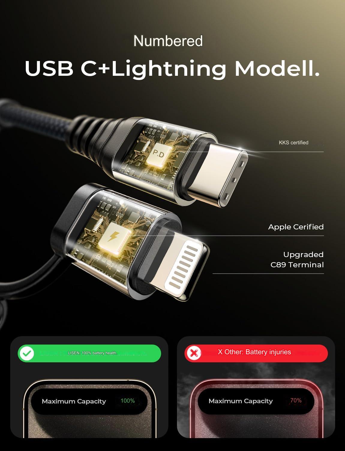 Incarcator auto fast charge 90W 12V~24V, PD&QC, cu 3 m cablu USB C si adaptor lightning integrat, pentru iPhone 15, Google Nexus, Samsung, pentru Android si IOS