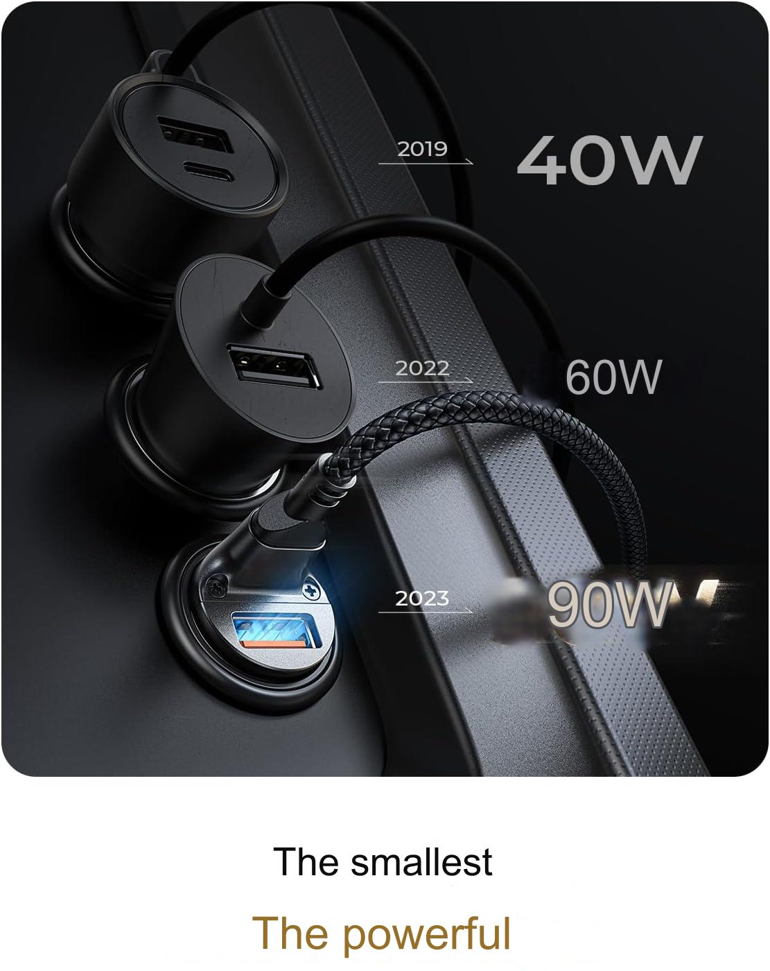 Incarcator auto fast charge 90W 12V~24V, PD&QC, cu 3 m cablu USB C si adaptor lightning integrat, pentru iPhone 15, Google Nexus, Samsung, pentru Android si IOS