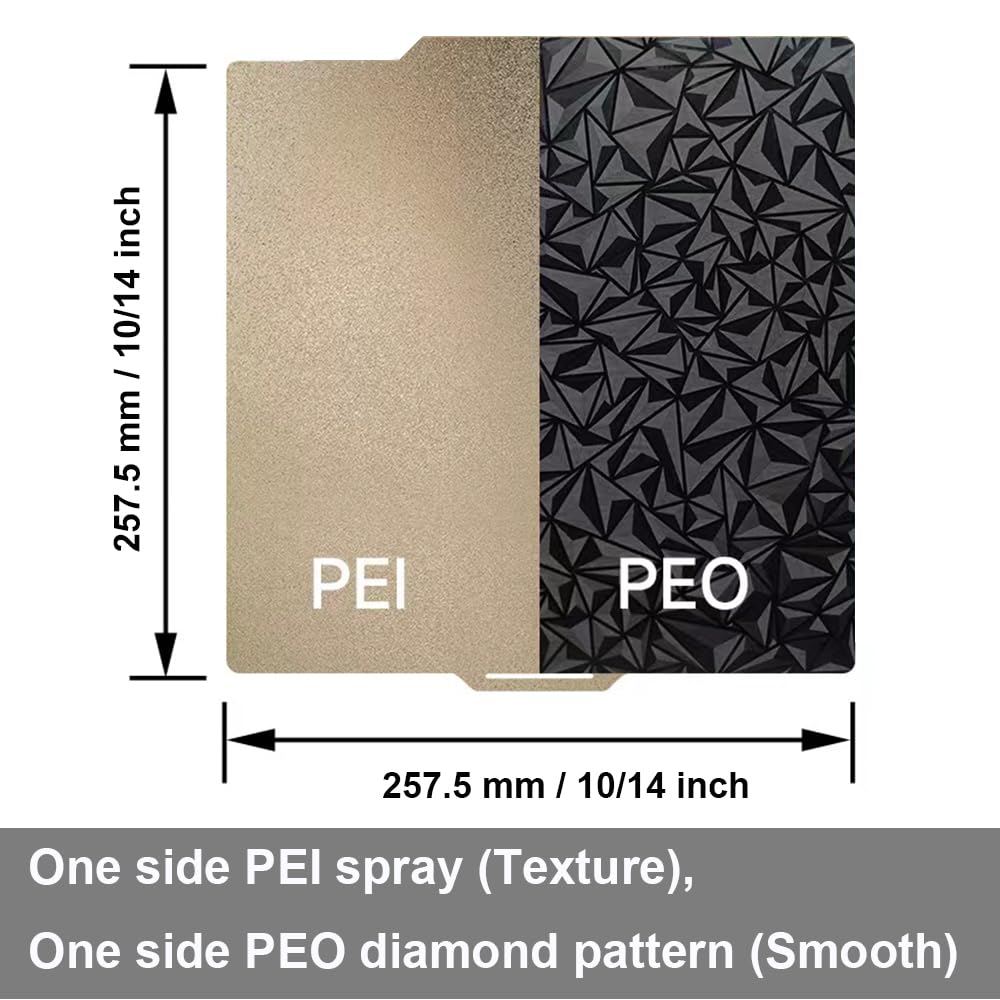 Suprafata de printare cu 2 fete, pentru imprimanta 3D, texturat si neted, 257,5x257,5 mm, Placa PEI si PEO, flexibila, compatibila cu Bambu Lab X1/P1P/P1S