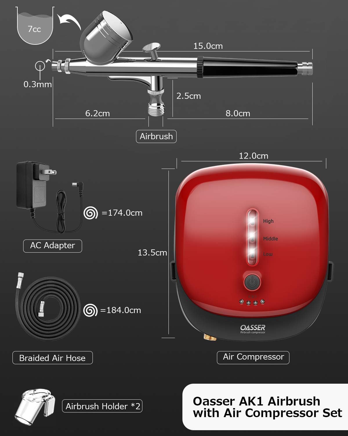 Kit Mini Compresor Aerograf, Reincarcabil 1000 mAh, Airbrush cu duza de 0.3 mm, presiune reglabila pe 3 nivele, pentru Manichiura, Pictura corp, Tatuaj semipermanent, Ornare torturi