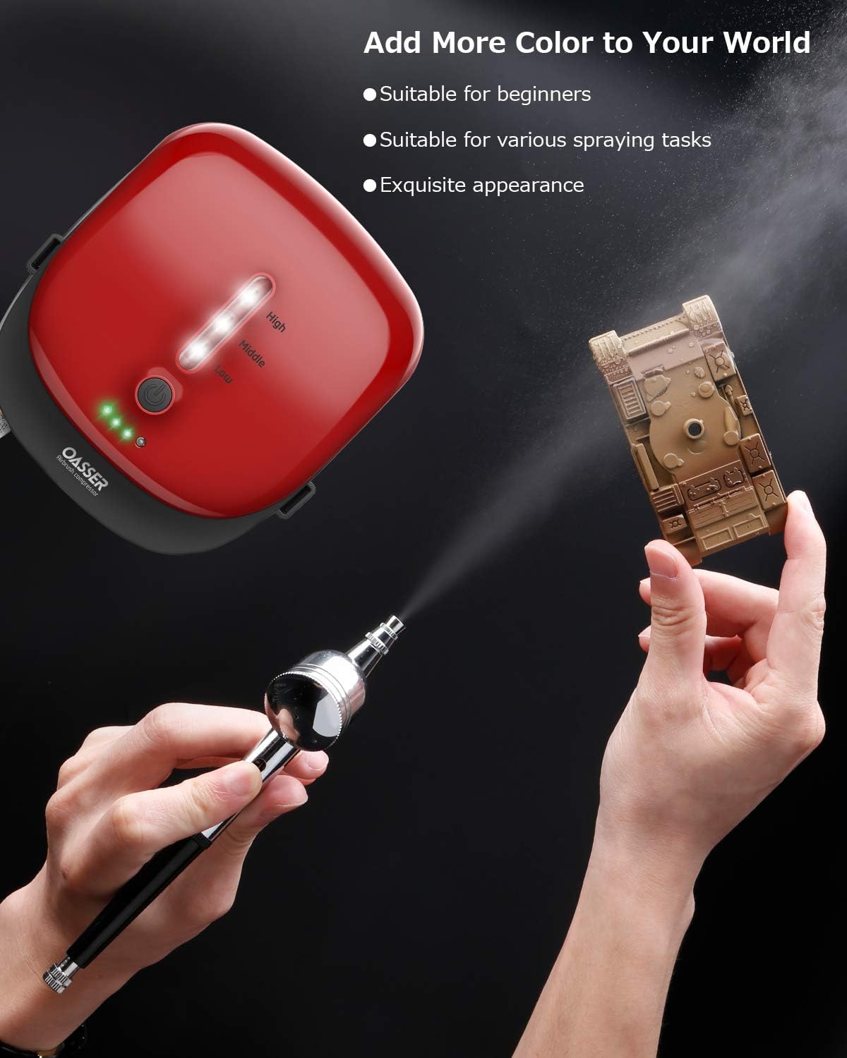 Kit Mini Compresor Aerograf, Reincarcabil 1000 mAh, Airbrush cu duza de 0.3 mm, presiune reglabila pe 3 nivele, pentru Manichiura, Pictura corp, Tatuaj semipermanent, Ornare torturi