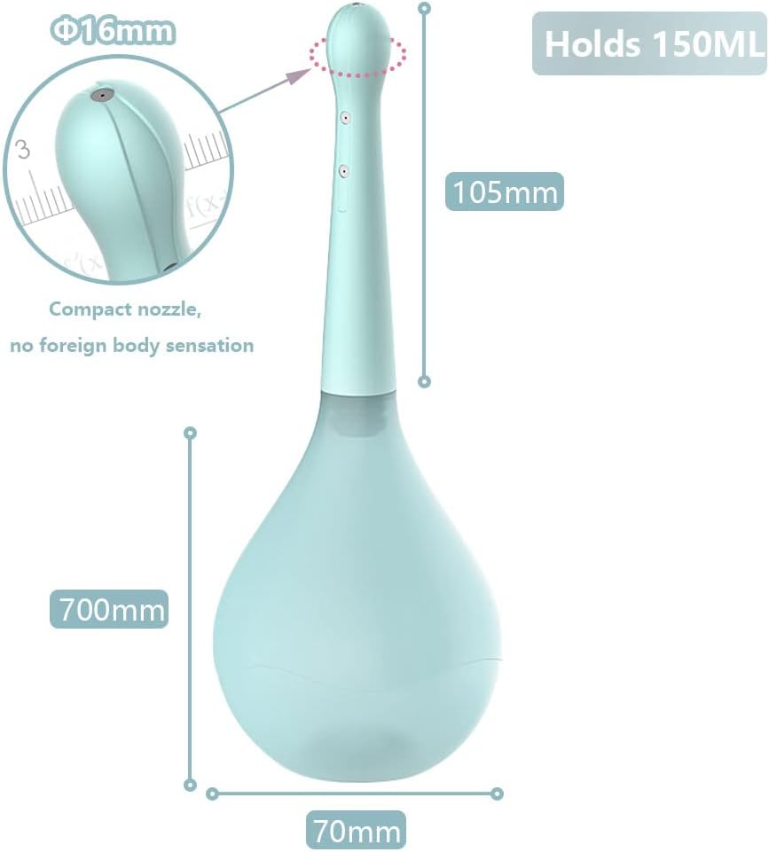 Irigator intim pentru clatire intestinala si vaginala, design anti-retur, 150 ml, cap cu 5 duze, ergonomic, reutilizabil, pentru igiena intima, portabil si usor de folosit, albastru