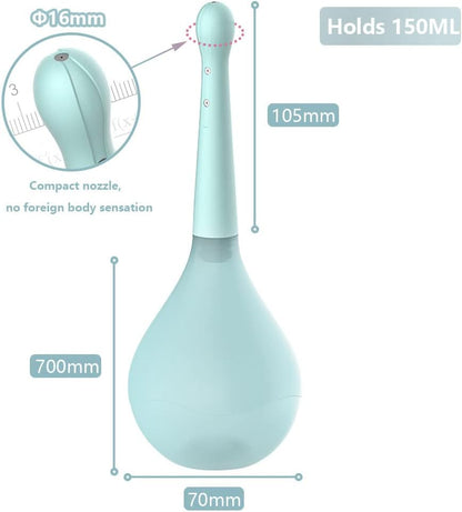 Irigator intim pentru clatire intestinala si vaginala, design anti-retur, 150 ml, cap cu 5 duze, ergonomic, reutilizabil, pentru igiena intima, portabil si usor de folosit, albastru