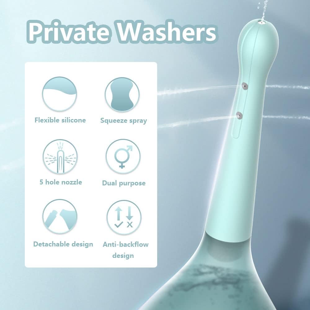 Irigator intim pentru clatire intestinala si vaginala, design anti-retur, 150 ml, cap cu 5 duze, ergonomic, reutilizabil, pentru igiena intima, portabil si usor de folosit, albastru