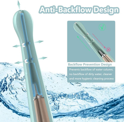 Irigator intim pentru clatire intestinala si vaginala, design anti-retur, 150 ml, cap cu 5 duze, ergonomic, reutilizabil, pentru igiena intima, portabil si usor de folosit, albastru