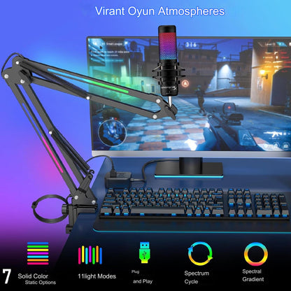 Set Brat RGB cu menghina cu suport pentru microfon si Filtru ,stand , Profesional , Adjustabil