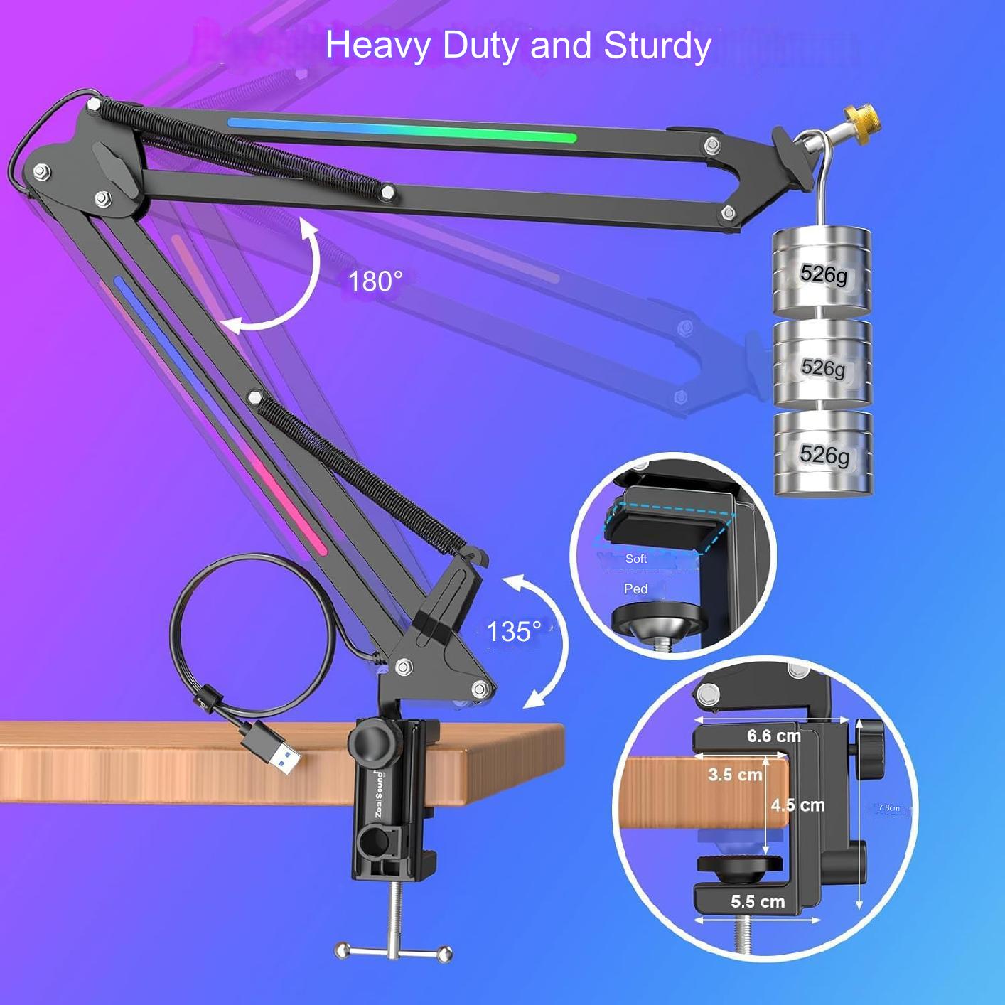 Set Brat RGB cu menghina cu suport pentru microfon si Filtru ,stand , Profesional , Adjustabil