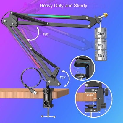 Set Brat RGB cu menghina cu suport pentru microfon si Filtru ,stand , Profesional , Adjustabil