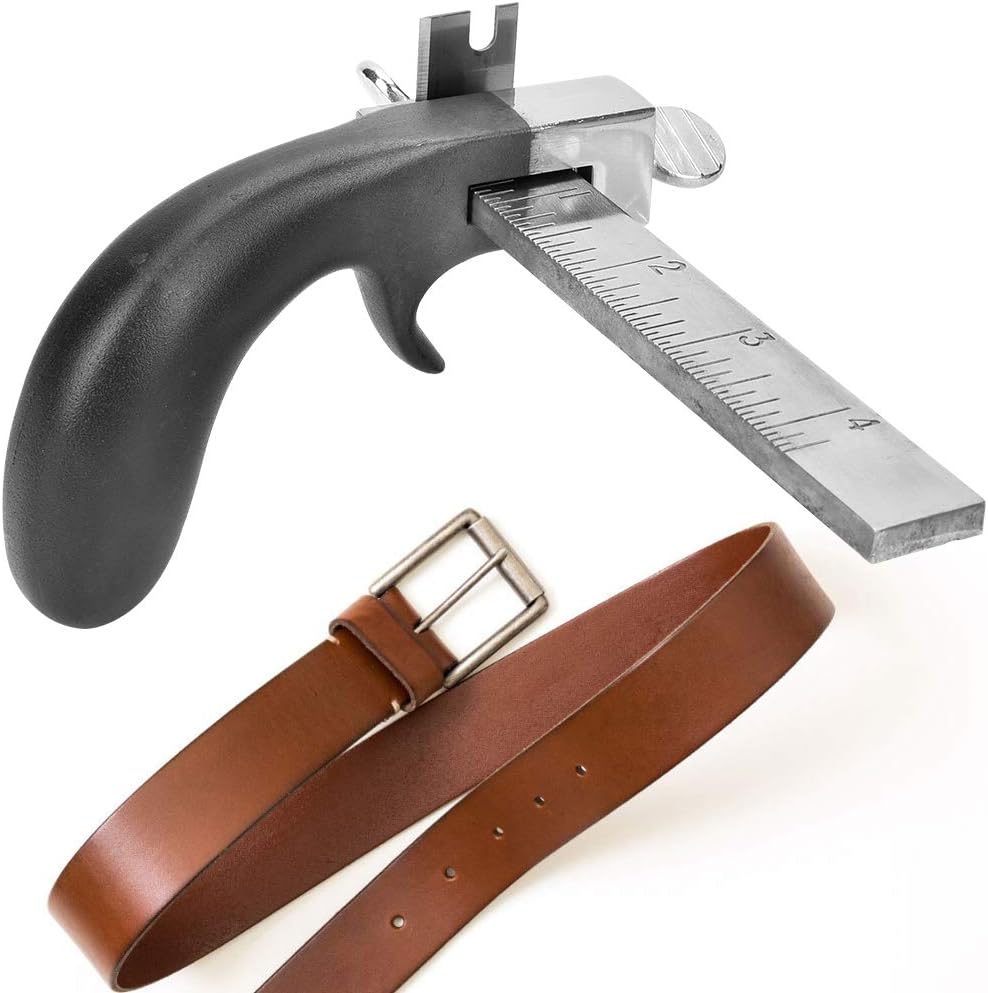 Instrument reglabil de taiat manual, pentru confectionarea curelelor din piele cu 3 lame de schimb si maner din aluminiuv