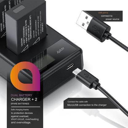 Set 2 acumulatori LP-E17 1100 mAh cu incarcator dublu cu display LCD, pentru Canon EOS RP, M3, M5, M6, M6, EOS 77D, 200D, 250D, 750D, 760D, 800D, 80000D, Rebel T6i, T6s, T7i, SL2, Kiss X8i, X9