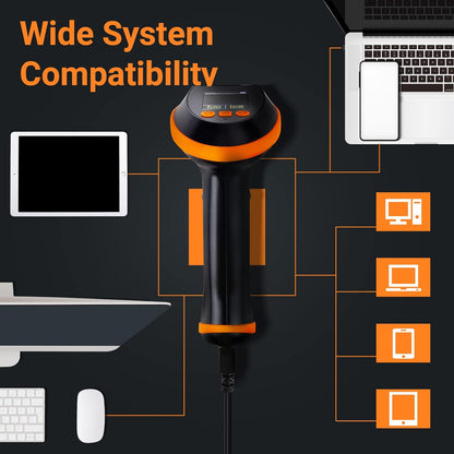 Cititor coduri de bare wireless Tera, cu ecran LCD, fara fir 2,4 GHz sau cu fir USB, Bluetooth, portabil, 100 m raza de actiune, 1D 2D QR si statie de incarcare, negru