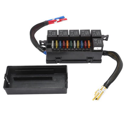Set cutie relee si sigurante auto 12V, cu 6 relee JD1914 40A cu 4 pini, 11 sigurante auto ATC/ATO, cutie impermeabila, impotriva prafului, rezistenta la caldura