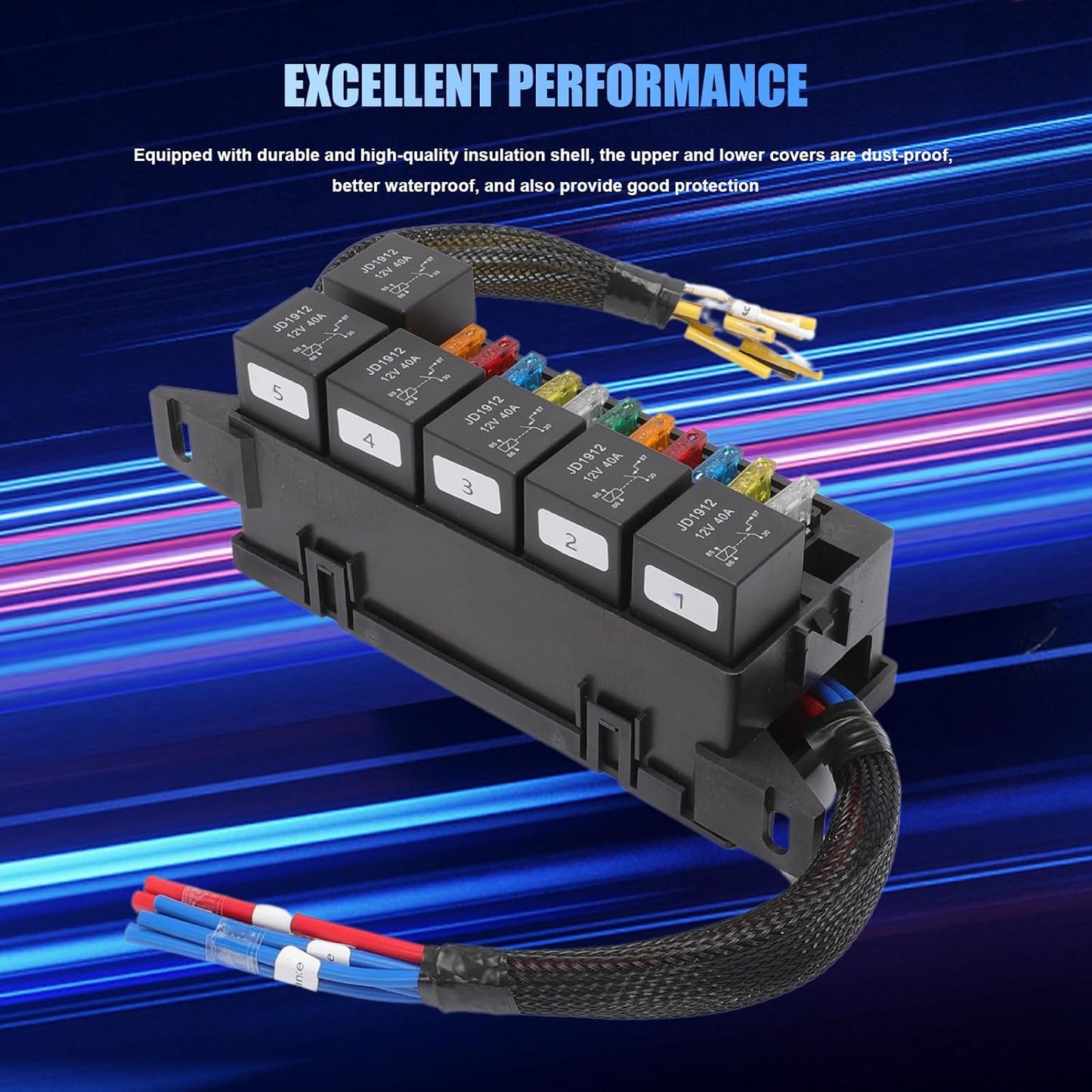 Set cutie relee si sigurante auto 12V, cu 6 relee JD1914 40A cu 4 pini, 11 sigurante auto ATC/ATO, cutie impermeabila, impotriva prafului, rezistenta la caldura