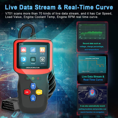 Tester auto universal Full OBD2, diagnoza, cautare DTC, citire si stergere coduri de eroare, multimarca, negru