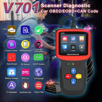 Tester auto universal Full OBD2, diagnoza, cautare DTC, citire si stergere coduri de eroare, multimarca, negru