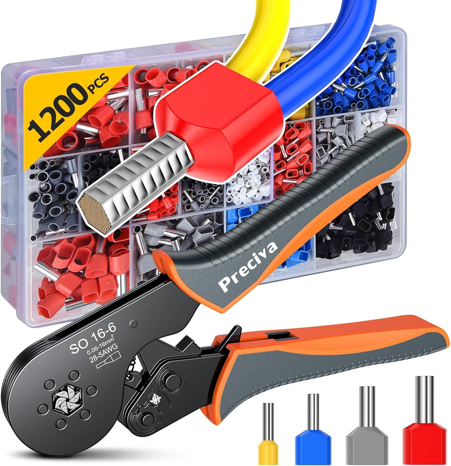 Set cleste de sertizat hexagonal pini connectori cu 1200 bucati terminale conductori 0.08 - 16 mm